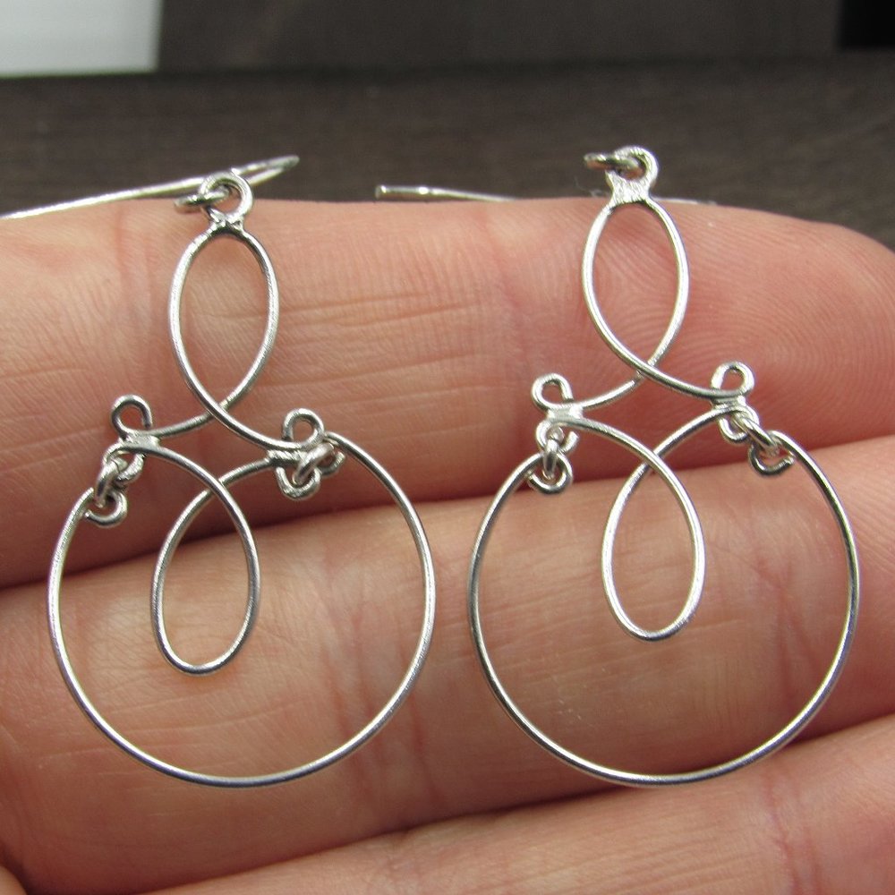 Sterling Silver Unique Pattern Dangle Earrings - image 1